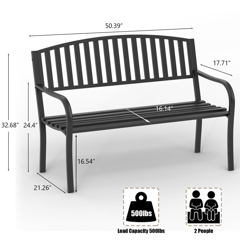 Odaof 50'' Patio Garden Bench, Loveseats Patio Park Bench,Black Steel
